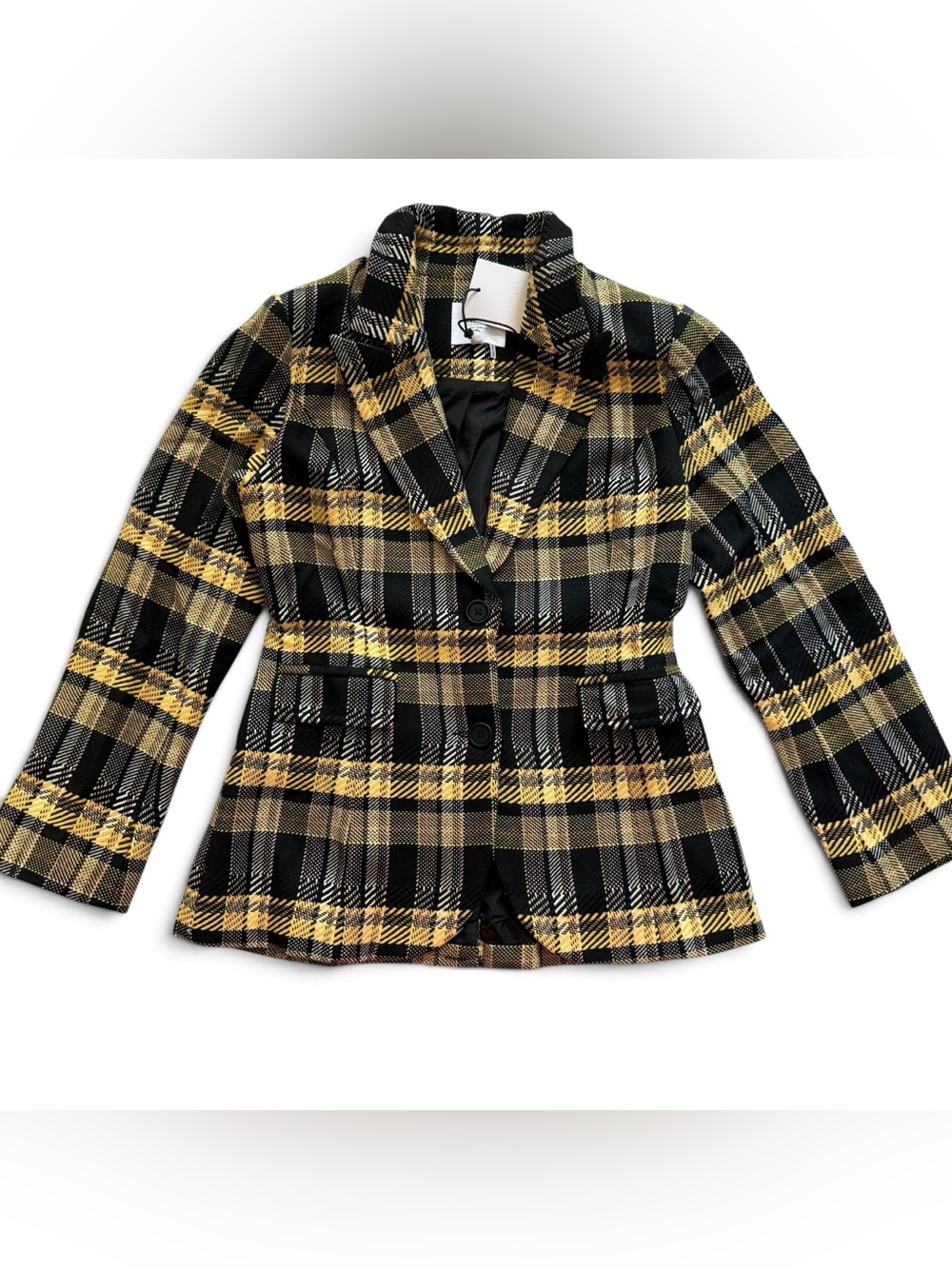 GREY LAB Anthropologie Black & Yellow Plaid Tailored Blazer L Large NWT